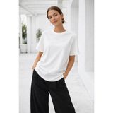 Rich Kadın Beyaz Yumuşak Dokulu İnterlok Bisiklet Yaka Basic T-Shirt