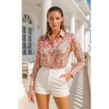 Rich Kadın Desenli Slim Fit Trend Gömlek - Gizli Düğme Detaylı Desing Gömlek