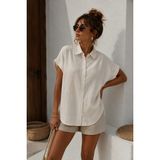 Rich Kadın Ekru Müslin Kumaş Oversize Kısa Kollu Gömlek