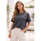 Rich Kadın Füme Yumuşak Dokulu İnterlok Bisiklet Yaka Basic T-Shirt