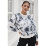 Rich Kadın Gri Beyaz Batik Desen Pamuklu Bisiklet Yaka Oversize Sweatshirt