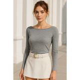 Rich Kadın Gri Kayık Yaka Uzun Kollu Bluz - XL