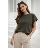 Rich Kadın Haki Pamuklu Duble Kol Detaylı Rahat Kalıp T-Shirt