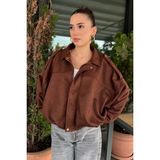 Rich Kadın Kahverengi Oversize Süet Bomber Ceket - L