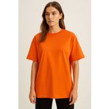 Rich Kadın Kiremit %100 Pamuk Oversize Basic Tişört – Rahat Kalıp Relaxed Bisiklet Yaka T-shirt