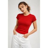Rich Kadın Kırmızı Esnek Kumaşlı Vücuda Oturan Slim Fit Kısa Kollu Crop T-Shirt