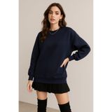 Rich Kadın Lacivert Bisiklet Yaka Oversize Sweatshirt