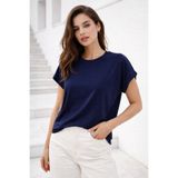 Rich Kadın Lacivert Pamuklu Duble Kol Detaylı Rahat Kalıp T-Shirt