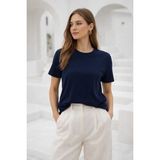 Rich Kadın Lacivert Yumuşak Dokulu İnterlok Bisiklet Yaka Basic T-Shirt