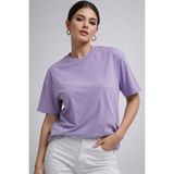Rich Kadın Lila %100 Pamuk Oversize Basic Tişört – Rahat Kalıp Relaxed Bisiklet Yaka T-Shirt
