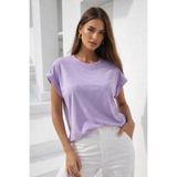 Rich Kadın Lila Pamuklu Duble Kol Detaylı Rahat Kalıp T-Shirt