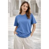 Rich Kadın Mavi Yumuşak Dokulu İnterlok Bisiklet Yaka Basic T-Shirt