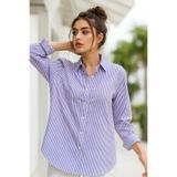 Rich Kadın Mor Çizgili Uzun Kollu Oversize Gömlek