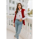 Rich Kadın Oversize Gömlek Çilek Desenli Beyaz Pamuk Gömlek - XL - Beyaz - Mint