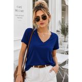 Rich Kadın Parlament Viskon Ön Arka V Yakalı T-shirt Yarasa Kol Relaxed Bluz
