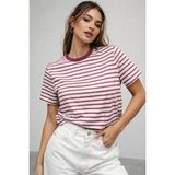 Rich Kadın Pembe Çizgili Yumuşak Dokulu Pamuklu Basic T-Shirt