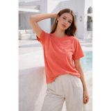 Rich Kadın Pembe Yumuşak Dokulu İnterlock Bisiklet Yaka Basic T-Shirt