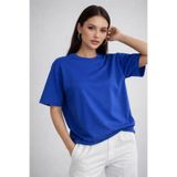 Rich Kadın Saks Mavi %100 Pamuk Oversize Basic Tişört – Rahat Kalıp Relaxed Bisiklet Yaka T-Shirt