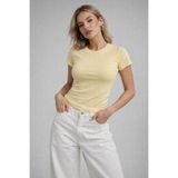 Rich Kadın Sarı Esnek Kumaşlı Vücuda Oturan Slim Fit Kısa Kollu Crop T-Shirt