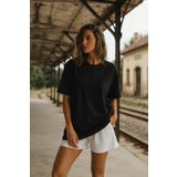 Rich Kadın Siyah %100 Pamuk Oversize Basic Tişört – Rahat Kalıp Relaxed Bisiklet Yaka T-Shirt