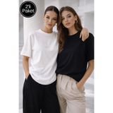 Rich Kadın Siyah-Beyaz 2'li Paket Premium Modal Kumaş Oversize Tişört