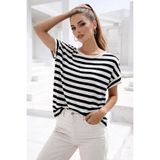 Rich Kadın Siyah Beyaz Çizgili Yarasa Kol T-Shirt | Şık Basic Tişört