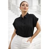 Rich Kadın Siyah Oversize Kısa Kollu Gömlek - XL