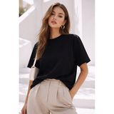Rich Kadın Siyah Premium Modal Kumaş Oversize T-Shirt