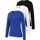 Rich Kadın Siyah-Saks Mavi-Beyaz 3'lü Paket Bisiklet Yaka Uzun Kollu Body - XL - Ekru - Siyah - Mavi