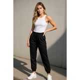 Rich Kadın Standart Fit İnce Eşofman Altı Bel Paça Lastikli Basic Düz Uzun Boy Pantolon - Siyah - XL