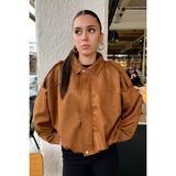 Rich Kadın Taba Oversize Süet Bomber Ceket