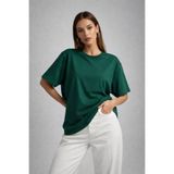 Rich Kadın Yeşil %100 Pamuk Oversize Basic Tişört – Rahat Kalıp Relaxed Bisiklet Yaka T-Shirt