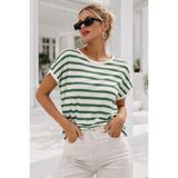 Rich Kadın Yeşil Beyaz Çizgili Yarasa Kol T-Shirt | Şık Basic Tişört - 2XL