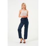 Rich Kadın Yüksek Bel Parlak Saten Pantalon - XL - Lacivert