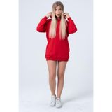 Rich Kırmızı Uzun Sweatshirt Elbise Tunik Uzun Kollu Yandan Cepli