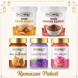 Richnut Ramazan Paketi ( 1 kg Fıstık Ezmesi, 1 kg Hurma Ezmesi, Lavanta Özü, Gül Reçeli ve Kuru Incir Reçeli)