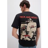Rick And Morty Baskılı Siyah Tişört Loose Fit/Bol Rahat Kesim 0612922-900
