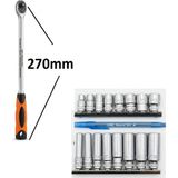 Rico 1/4 Uzun Cırcır Lokma Kolu 270MM 1/4 Uzun Kısa Lokma Takımı 17 Parça