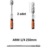 Rico 2 Adet 1/4 Uzatmalı Cırcır Kolu Lokma Arm 1/4 Çeyrek Ara Kol 250MM