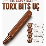 Rico T35 Torx 75 mm Mıknatıslı Uzun Bits Uç 10 mm Altıgen S2 Çelik Kaplama Matkap Tornavida Vidalama Ucu - Kırmızı - 75mm