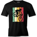 Riding Bicycle Colorful Background Siyah Erkek Tshirt - XL