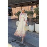 Riella Butik Çiçek Desenli Tesettür Elbise - Beyaz - 40