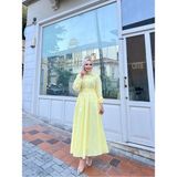 Riella Butik Gömlek Yakalı Tesettür Elbise-Sarı - 44