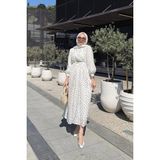 Riella Butik Sevoli Puantiyeli Tesettür Elbise - Beyaz - 36