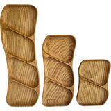 Rikkat Ahşap Tuna Asimetrik Masif Ahşap Sunum Tabağı Seti - Tahtası Seti (3'lü Set) - Kestane