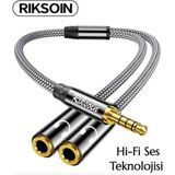 Riksoin 25Cm. Mikrofon ve Kulaklık Ayırıcı 3.5mm Y Kablo Ce Lisanslı Sertifikalı Hi-Fi Ses Teknolojisi Hasır Örgülü Sağlam Kablo - 25 cm