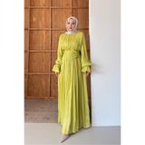Rimel Moda Maria İpek Taşlı Elbise Fıstık Yeşili