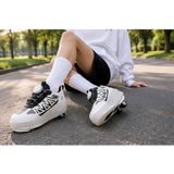 Rimex Çocuk Patenli Ayakkabı Işıklı 4 Teker Kaykay Sneaker Rahat Garantili Üst Kalite Dayanıklı Ayakkabı 2620 - Beyaz - Siyah - 33