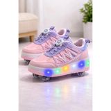 Rimex Çocuk Patenli Ayakkabı Işıklı 4 Teker Kaykay Sneaker Rahat Garantili Üst Kalite Dayanıklı Ayakkabı 2620 - Pembe - 37
