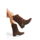 Rimex Kadın Bağcıksız Esnek Süet Western Bot – Kahve